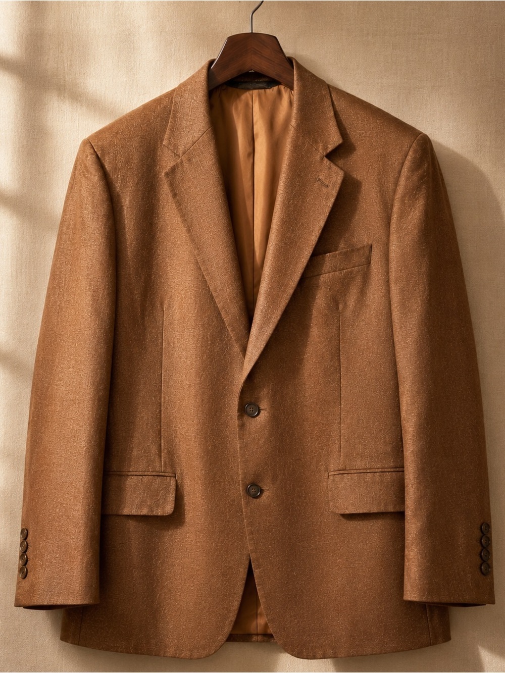 Jos. A. Bank 100% Silk Sport Coat Blazer 43L Brown Cognac 2 Button Classic Work